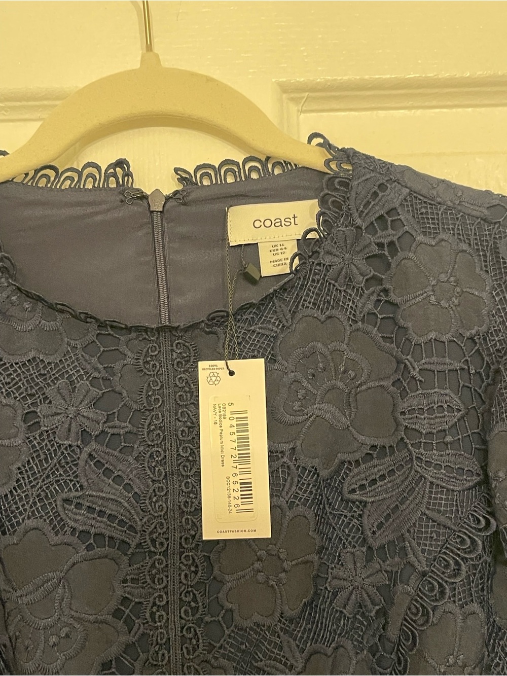 Coast Navy Lace & Pleated Midi Dress with Waist Ribbon - Picture 3 of 5